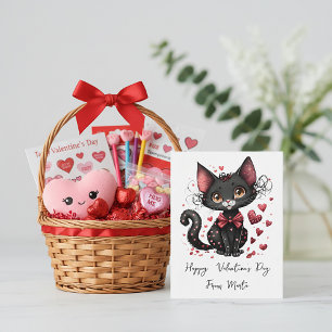 Niedliche Schwarzkatze personalisiert Valentine Feiertagskarte
