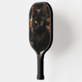Niedliche Schwarzkatze und Blume Pickleball Schläger (Links)
