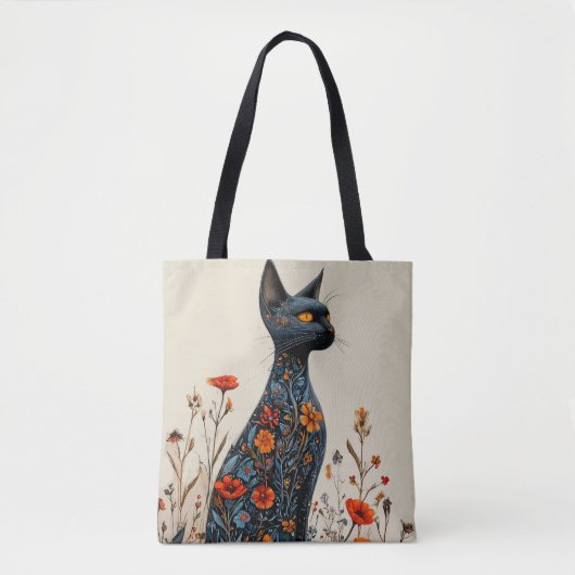 Niedliche Schwarzkatze und Blume Tasche (Vorderseite)