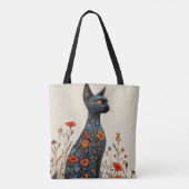 Niedliche Schwarzkatze und Blume Tasche (Rückseite)