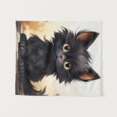 Niedliche Schwarzkatze und Blume Wandteppich (Vorderseite (Horizontal))