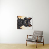 Niedliche Schwarzkatze und Blume Wandteppich (Beispiel (Horizontal))