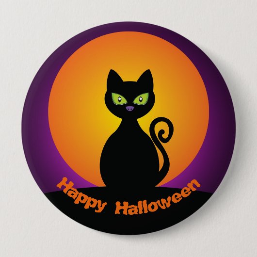 Niedliche Schwarzkatze und Orange Moon Button (Vorderseite)
