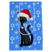 Niedliche Schwarzkatze, Weihnachtsmannmütze und Sc Mittlere Geschenktüte (Rückseite)