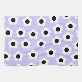 Niedliche Schwarzweiß-Blume mit blauem Hintergrund Geschirrtuch