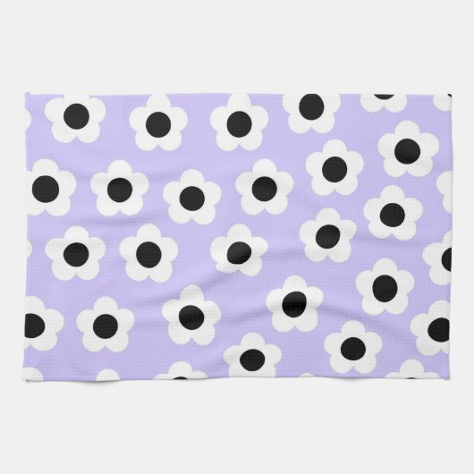Niedliche Schwarzweiß-Blume mit blauem Hintergrund Geschirrtuch (Horizontal)