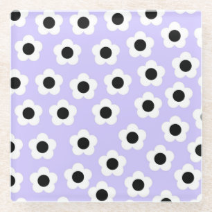 Niedliche Schwarzweiß-Blume mit blauem Hintergrund Glasuntersetzer