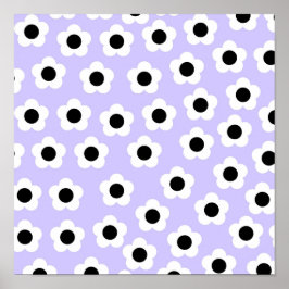 Niedliche Schwarzweiß-Blume mit blauem Hintergrund Poster