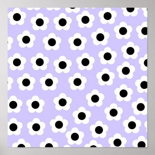 Niedliche Schwarzweiß-Blume mit blauem Hintergrund Poster (Vorne)