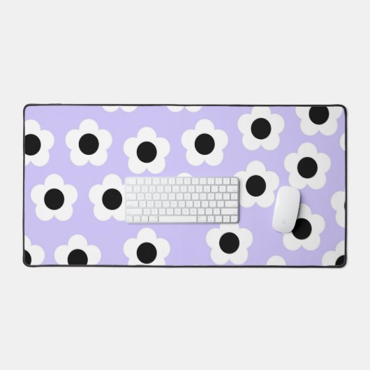 Niedliche Schwarzweiß-Blume mit blauem Hintergrund Schreibtischunterlage (Tastatur & Maus)
