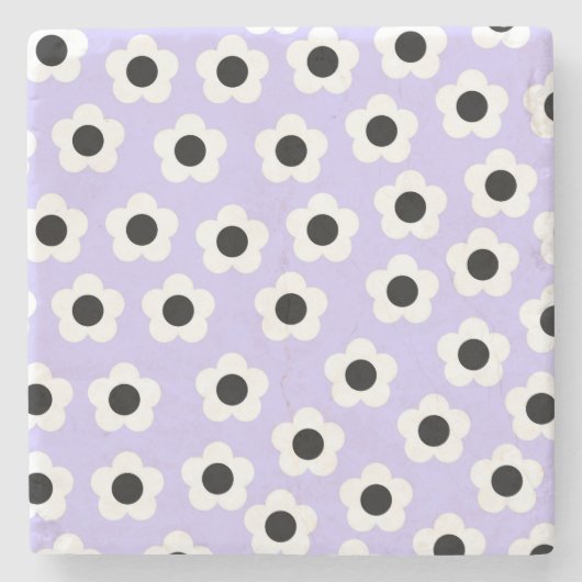 Niedliche Schwarzweiß-Blume mit blauem Hintergrund Steinuntersetzer (Vorderseite)