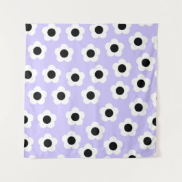 Niedliche Schwarzweiß-Blume mit blauem Hintergrund Wandteppich