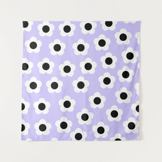 Niedliche Schwarzweiß-Blume mit blauem Hintergrund Wandteppich (Vorderseite)