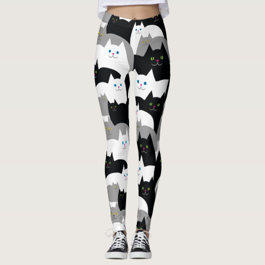 Niedliche Schwarzweiss-Kitty-Katzen Leggings (Vorderseite)