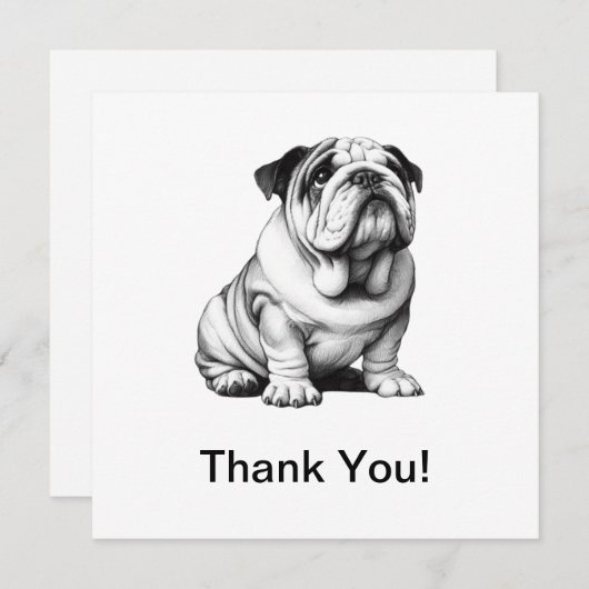 Niedliche Schwarzweißskizze Dankeskarte (Vorne/Hinten)