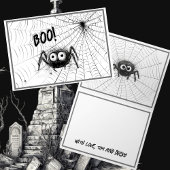 Niedliche Schwarzweißspinnen | Spider-WebHalloween Karte