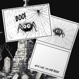 Niedliche Schwarzweißspinnen | Spider-WebHalloween Karte