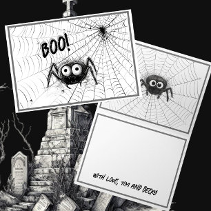 Niedliche Schwarzweißspinnen   Spider-WebHalloween Karte