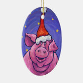Niedliche Schwein-Weihnachtsverzierung Keramikornament (Rechts)
