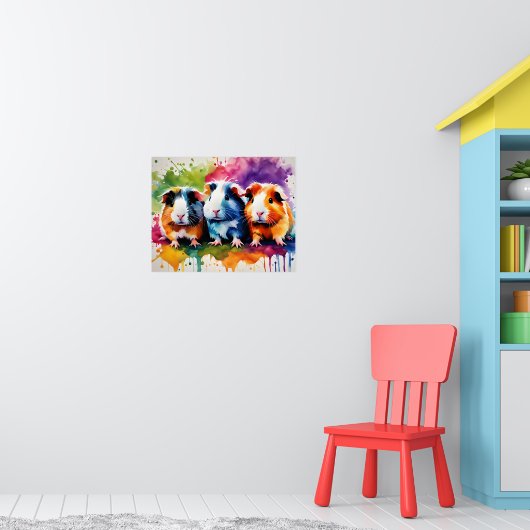 Niedliche Schweine der Guinea mit Farbspritzen Poster (Kinderzimmer 1)