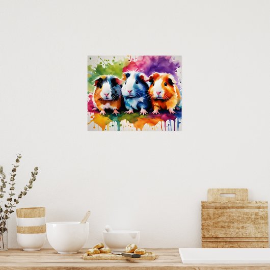 Niedliche Schweine der Guinea mit Farbspritzen Poster (Küche)