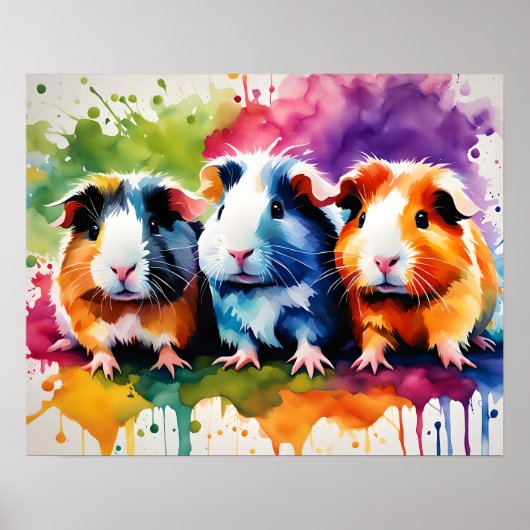 Niedliche Schweine der Guinea mit Farbspritzen Poster (Vorne)