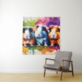 Niedliche Schweine der Guinea mit Farbspritzen Wandteppich (Beispiel)