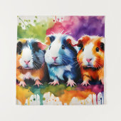 Niedliche Schweine der Guinea mit Farbspritzen Wandteppich (Vorderseite)