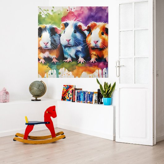 Niedliche Schweine der Guinea mit Farbspritzen Wandteppich