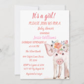 Niedliche Schweine Farm Tiere Pink Baby Girl Einladung (Vorderseite)