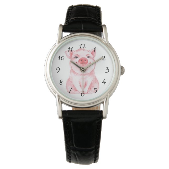 Niedliche Schweine-Frauenwache Armbanduhr (Vorderseite)