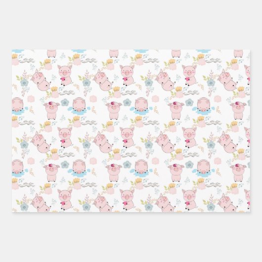 Niedliche Schweine Geschenkpapier Set (Vorderseite)