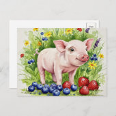 Niedliche Schweine, Jungtiere, Aquarell Postkarte (Vorne/Hinten)