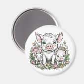 Niedliche Schweine und Ferkel bei Blume Magnet (Vorderseite/Rückseite)