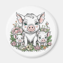 Niedliche Schweine und Ferkel bei Blume Magnet