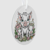 Niedliche Schweine und Ferkel bei Blume Ornament (Vorderseite)