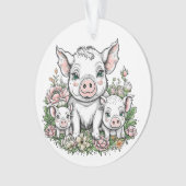 Niedliche Schweine und Ferkel bei Blume Ornament (Vorderseite)