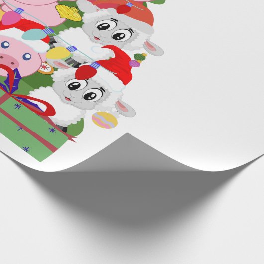 Niedliche Schweine und Schafweihbäume Geschenkpapier (Ecke)