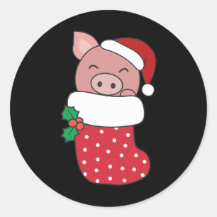 Niedliche Schweine zu Weihnachten Strumpf für Weih Runder Aufkleber