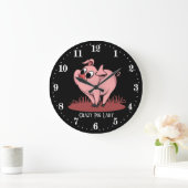 niedliche Schweinefrau fügt Text hinzu Große Wanduhr (Zuhause)