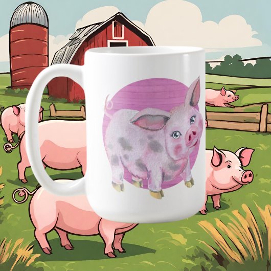 niedliche Schweinefrau fügt Text hinzu Kaffeetasse