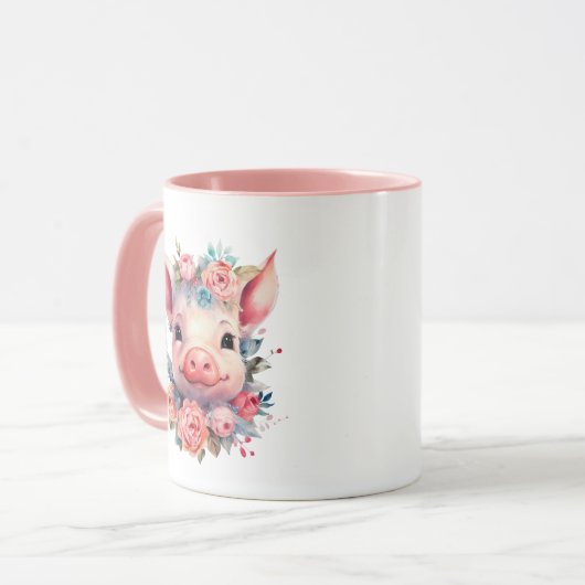 niedliche Schweinefrau fügt Text hinzu Tasse (Vorderseite Links)