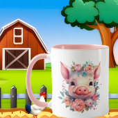 niedliche Schweinefrau fügt Text hinzu Tasse