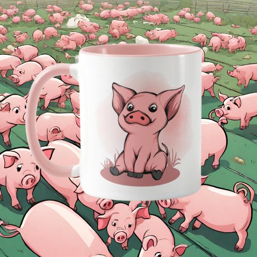niedliche Schweinefrau fügt Text hinzu Tasse
