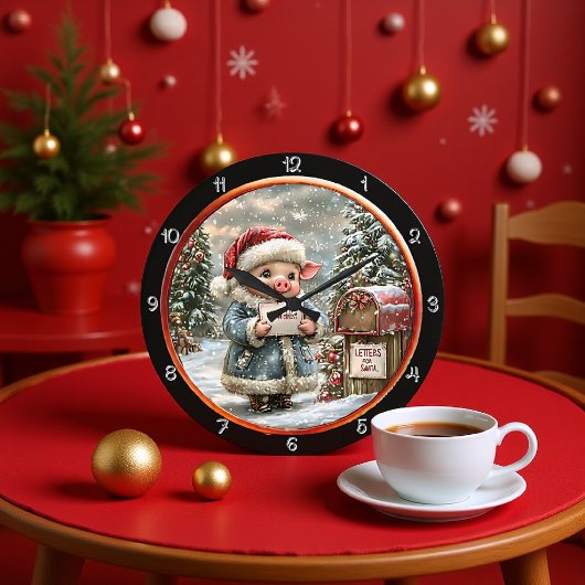 Niedliche Schweinehälfte Weihnachtswishlist Große Wanduhr