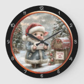 Niedliche Schweinehälfte Weihnachtswishlist Große Wanduhr (Vorderseite)