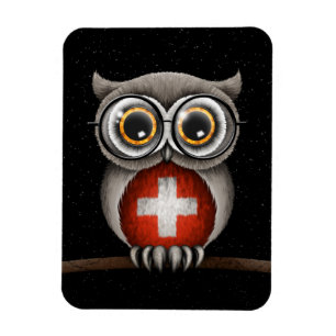 Niedliche Schweizer Flaggen-Eulen-tragende Gläser Magnet