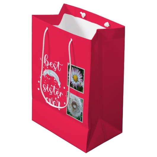 Niedliche Schwesterfoto-Vorlage Mittlere Geschenktüte (Vorderseite Schrägansicht)