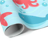 Niedliche Schwimmen blaue rotes Seegeschöpfquallen Geschenkpapier (Rolleneckpunkt)