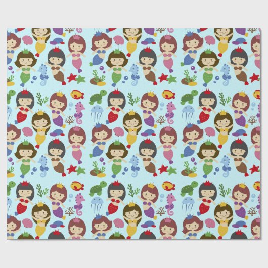 Niedliche Schwimmen chibi Meerjungfrauen unter Geschenkpapier (Flach)